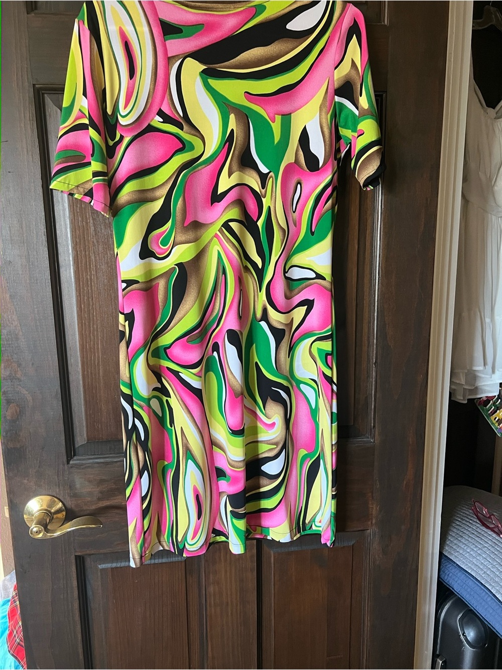 Biba Swirl Print Midi Dress - Neon Green & Hot Pink